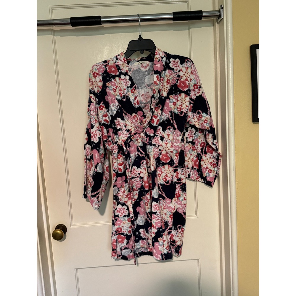 Tutu Anna Floral‎ Print Kimono Robe Lightweight Cover Up Pink Black Size S/M